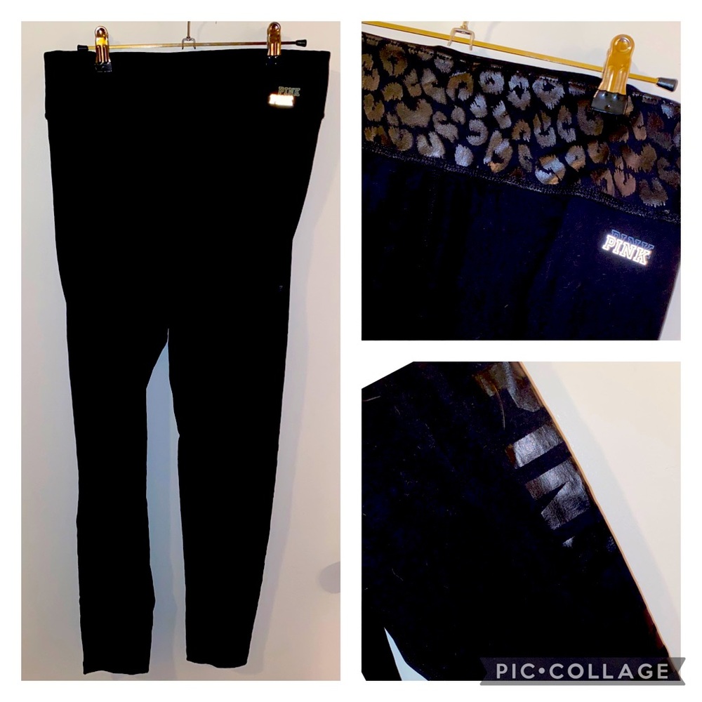 EUC VS Pink Black Reversible Legging w/ Leopard Print size Medium